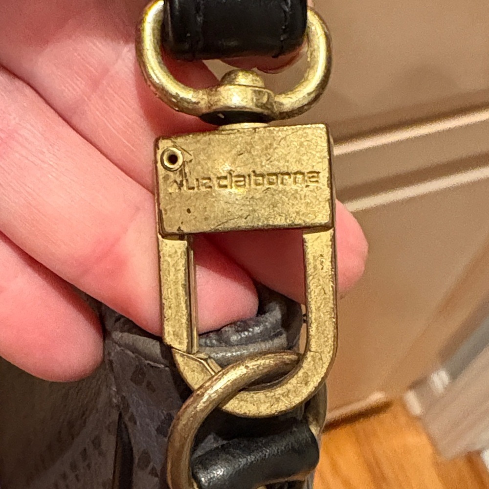 Liz Claiborne Black and Grey Crossbody Bag with Brass Accents - Picture 2 of 10